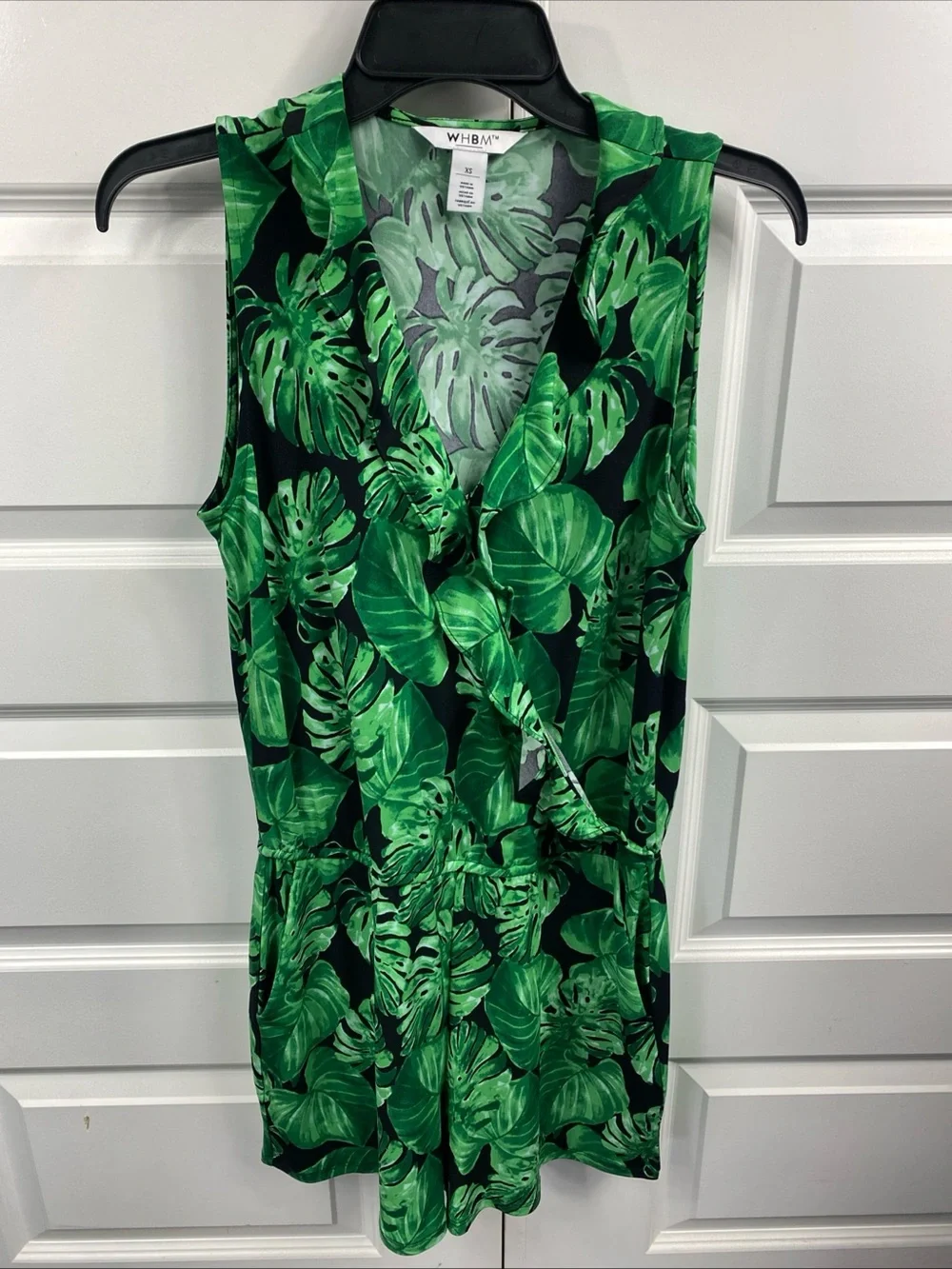 White House Black Market Orchid Palm Leaf Ruffle Summer Romper Tropical XS
